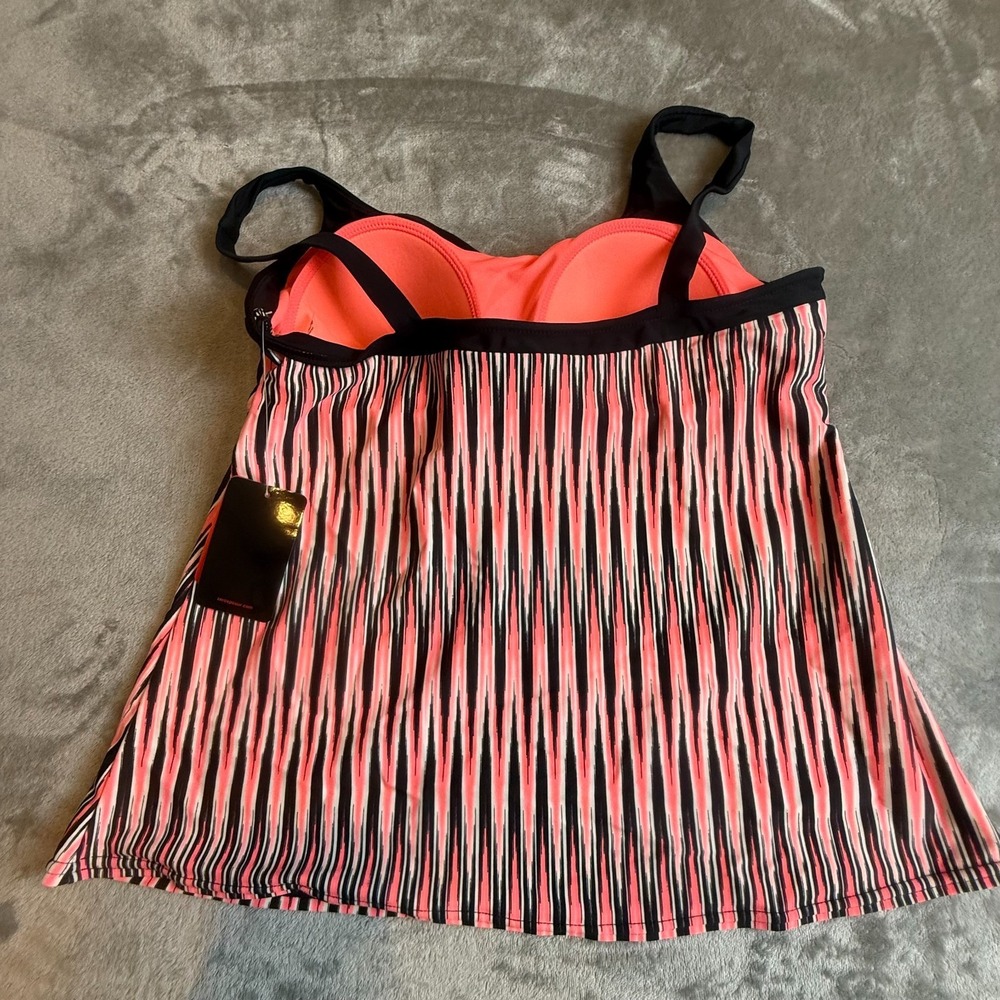 NWT ZeroXposur Starfish Tankini Top Size 16 Pink Black Striped Swim Top UPF 30+ - Picture 8 of 14